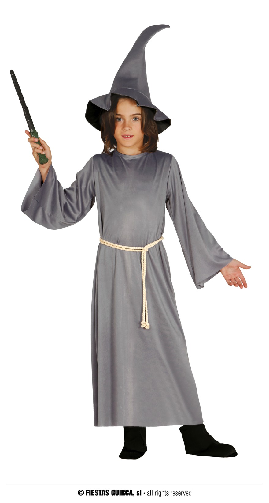 Graue Zauberer Kutte mit Hut 7-9 Jahre