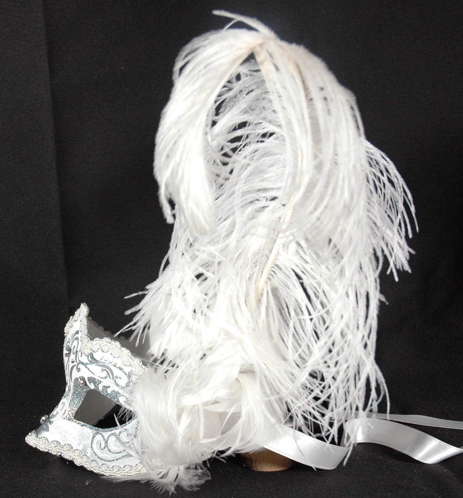 Venezianische Feder Maske Columbine Punta Ice weiß-silber