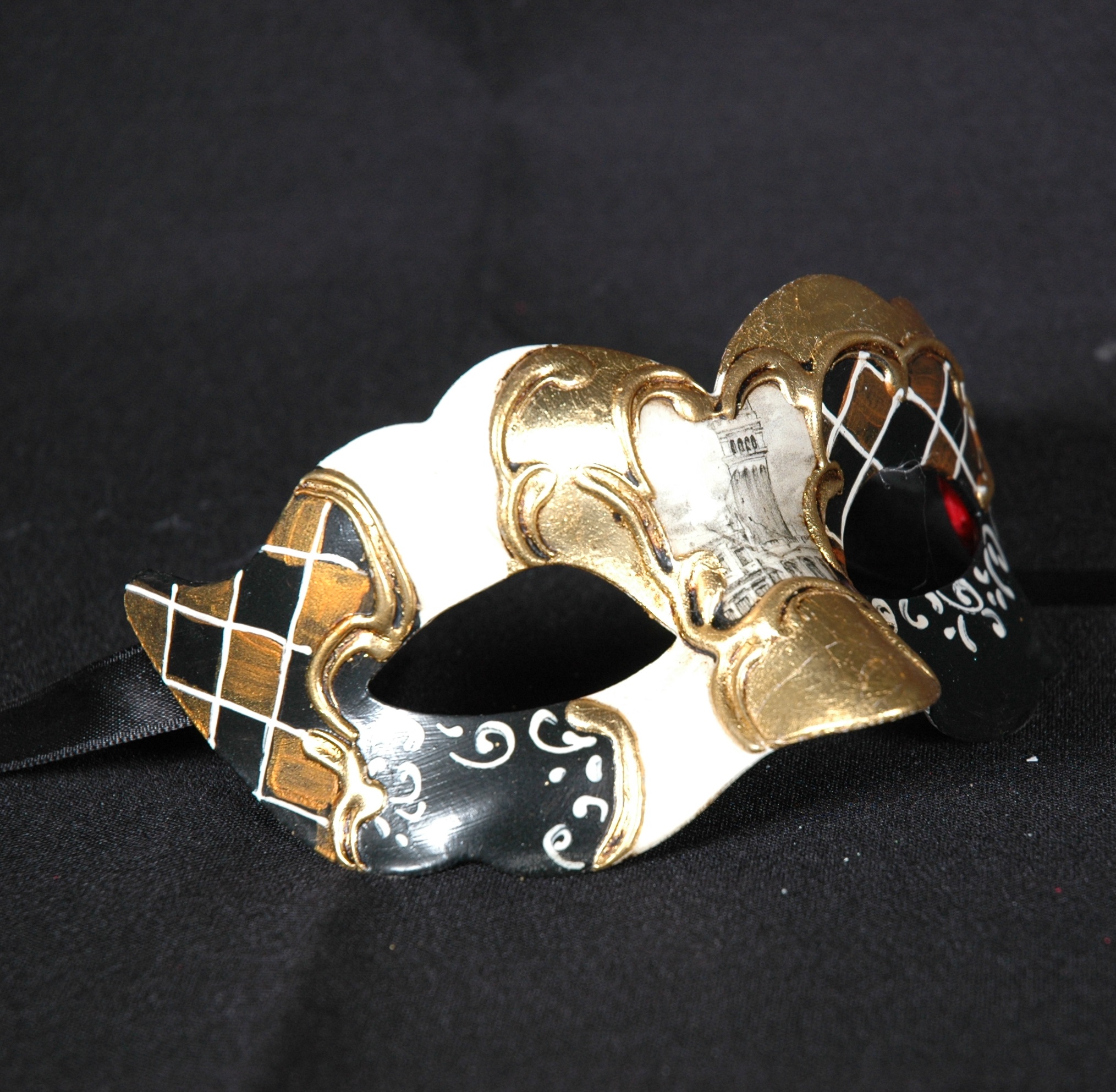 Venezianische Maske Columbine Baby VENEZIA schwarz-gold