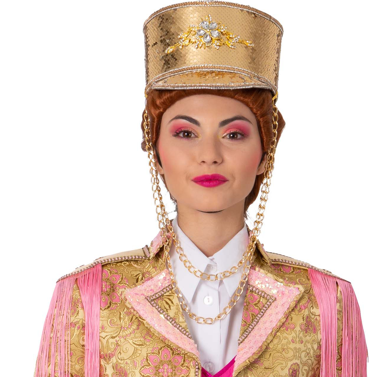 Schirmkappe mit Pailletten GOLD mit Kette  Gr.59