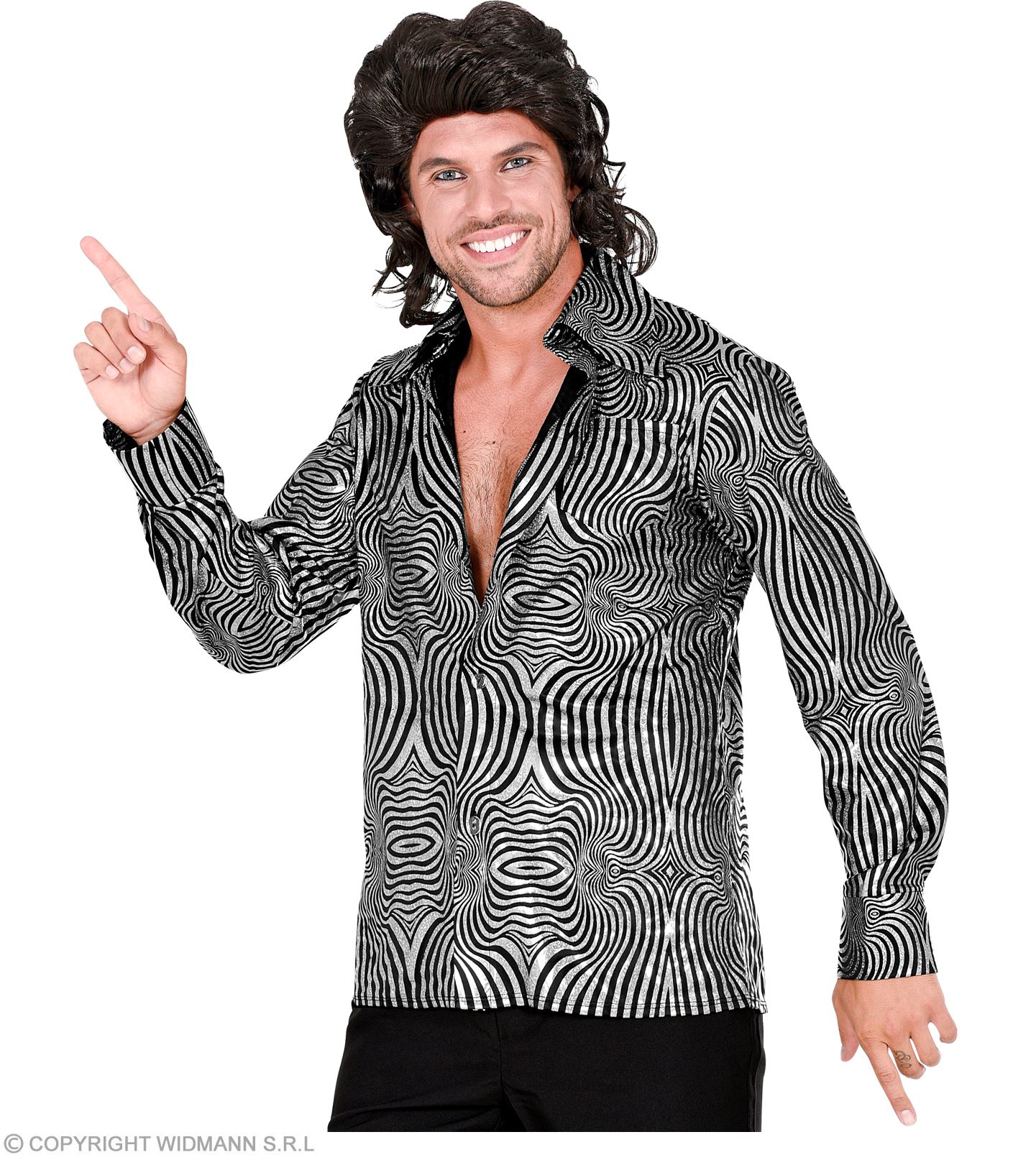 70er Disco Shirt  L/XL silber-schwarz