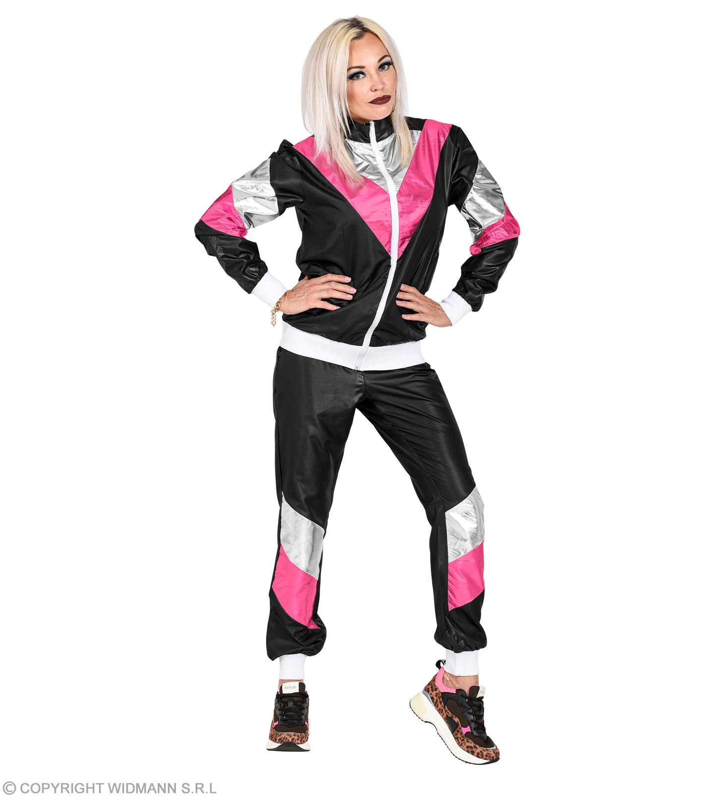 80er Jahre Trainingsanzug MEDIUM schwarz-pink