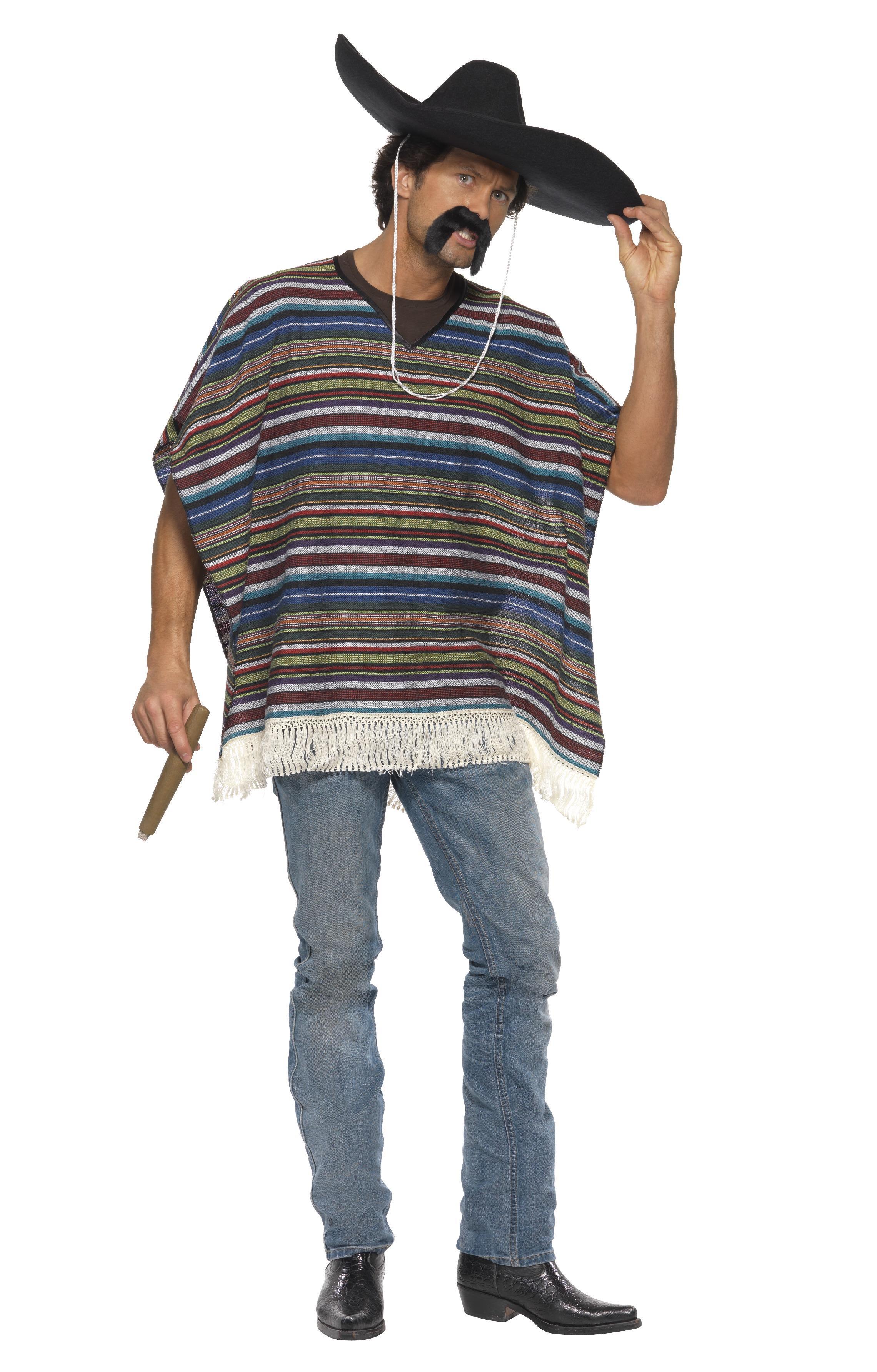 Poncho blau-braun gestreift Einheitsgröße