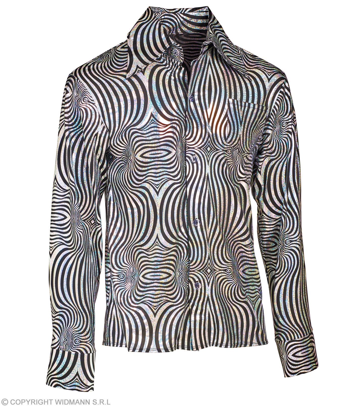 70er Disco Shirt  L/XL silber-schwarz