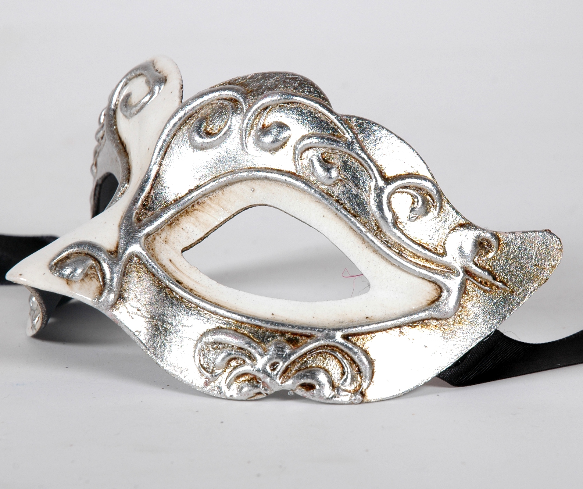 Venezianische Maske Columbine Baby Musica weiss-silber