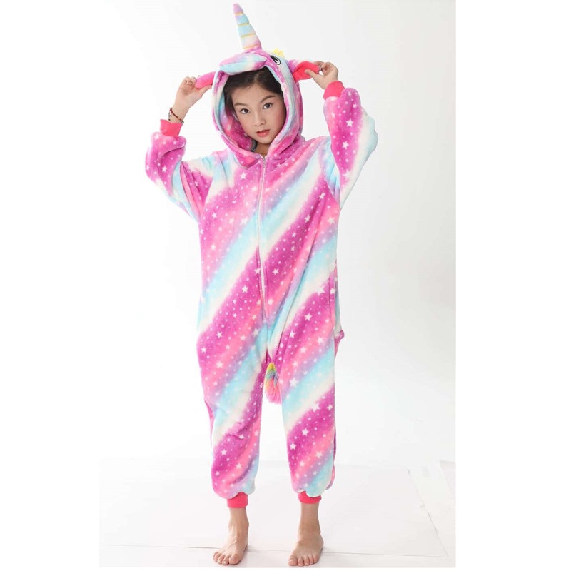 Einhorn Overall pink-blau-weiß Größe 128