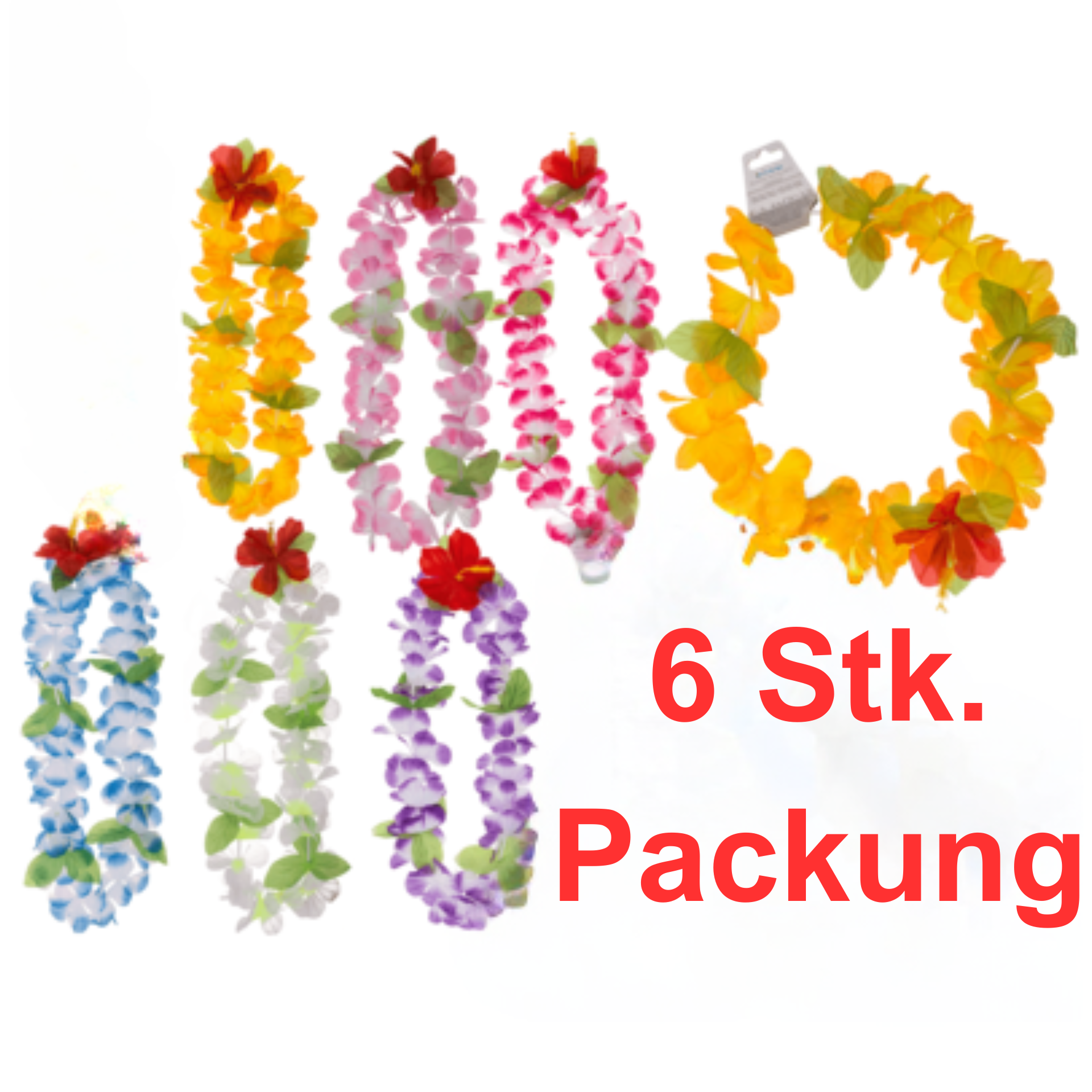 6er Packung Hawaii Ketten ca. 45cm sort. Farben