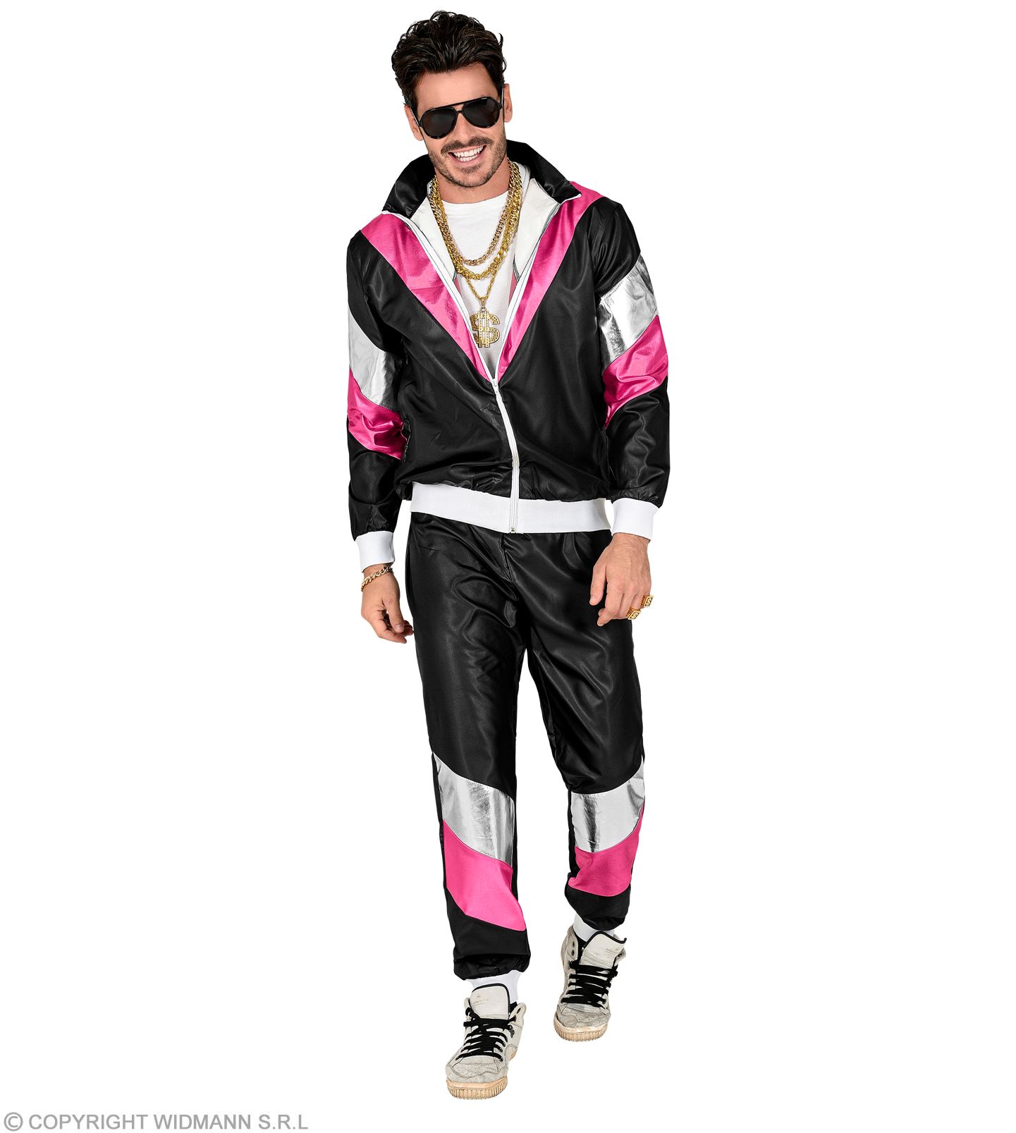80er Jahre Trainingsanzug X-LARGE schwarz-pink